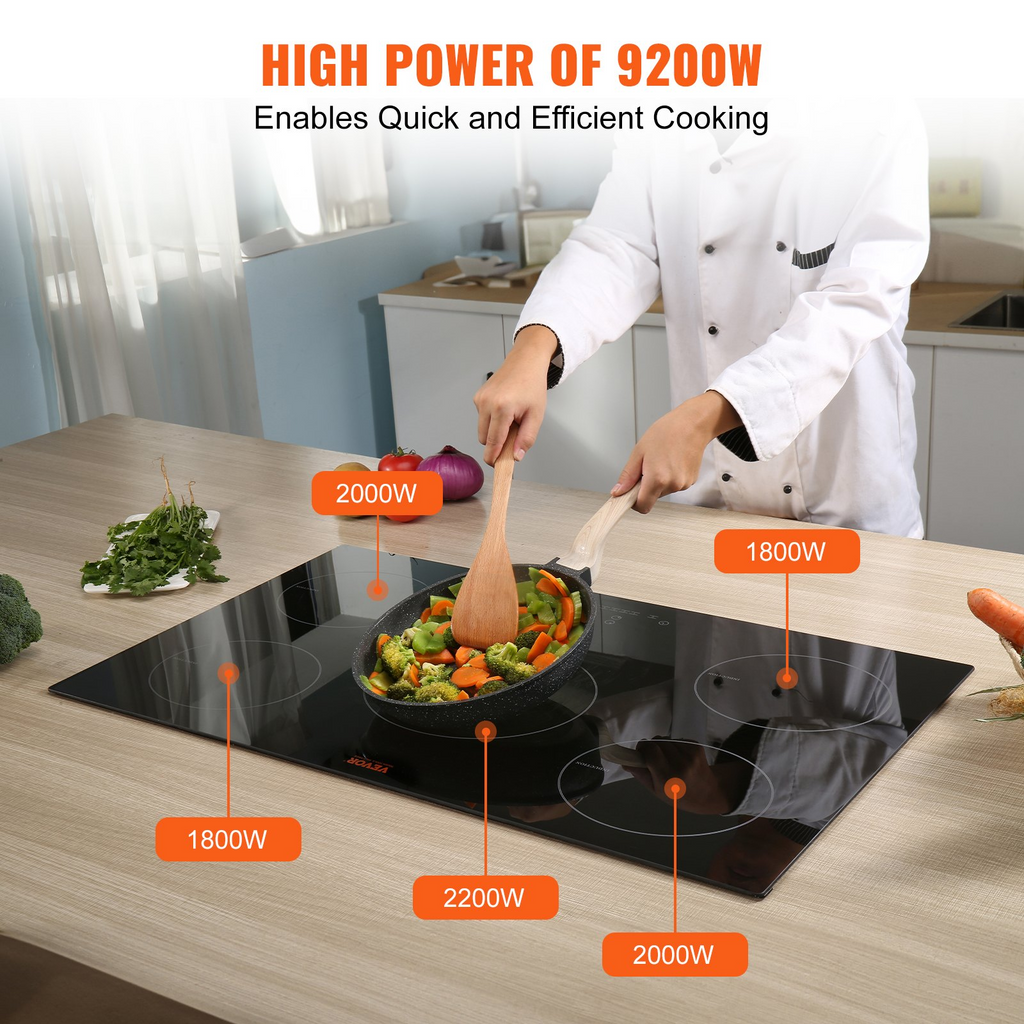 Cocina eléctrica VEVOR 5 quemadores placa de inducción de 30'' placa de cocina magnética incorporada de 9200 W