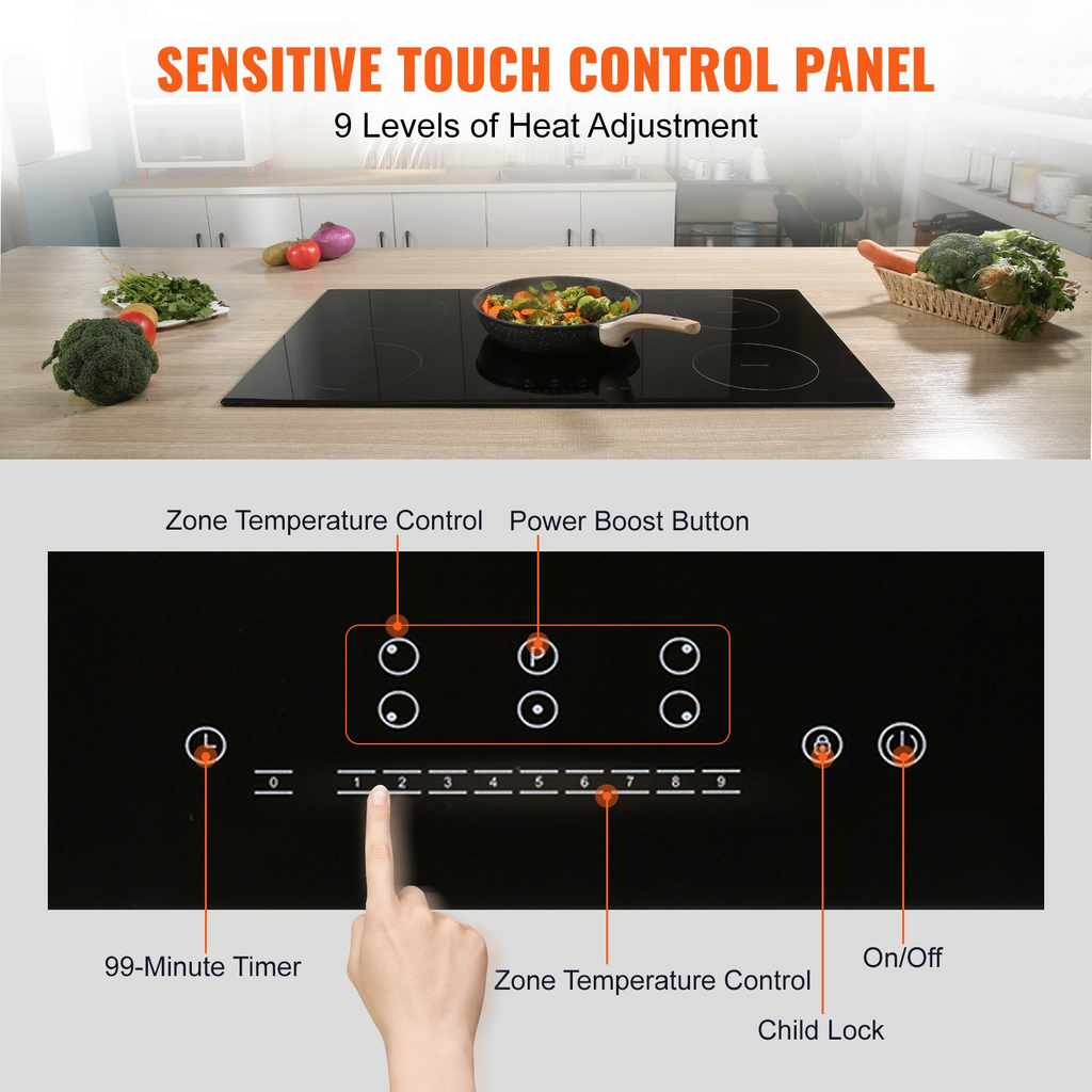 Cocina eléctrica VEVOR 5 quemadores placa de inducción de 30'' placa de cocina magnética incorporada de 9200 W