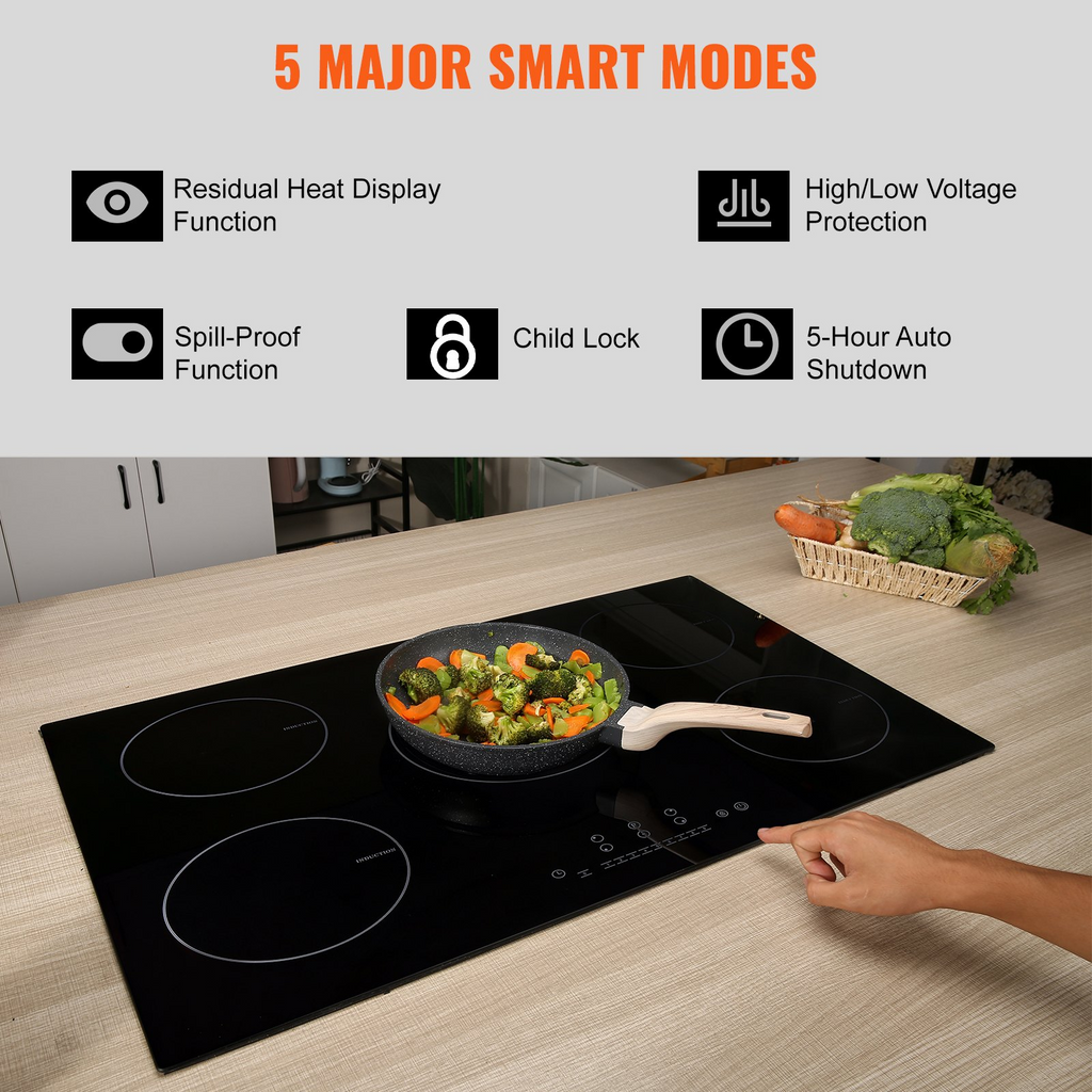 Cocina eléctrica VEVOR 5 quemadores placa de inducción de 30'' placa de cocina magnética incorporada de 9200 W