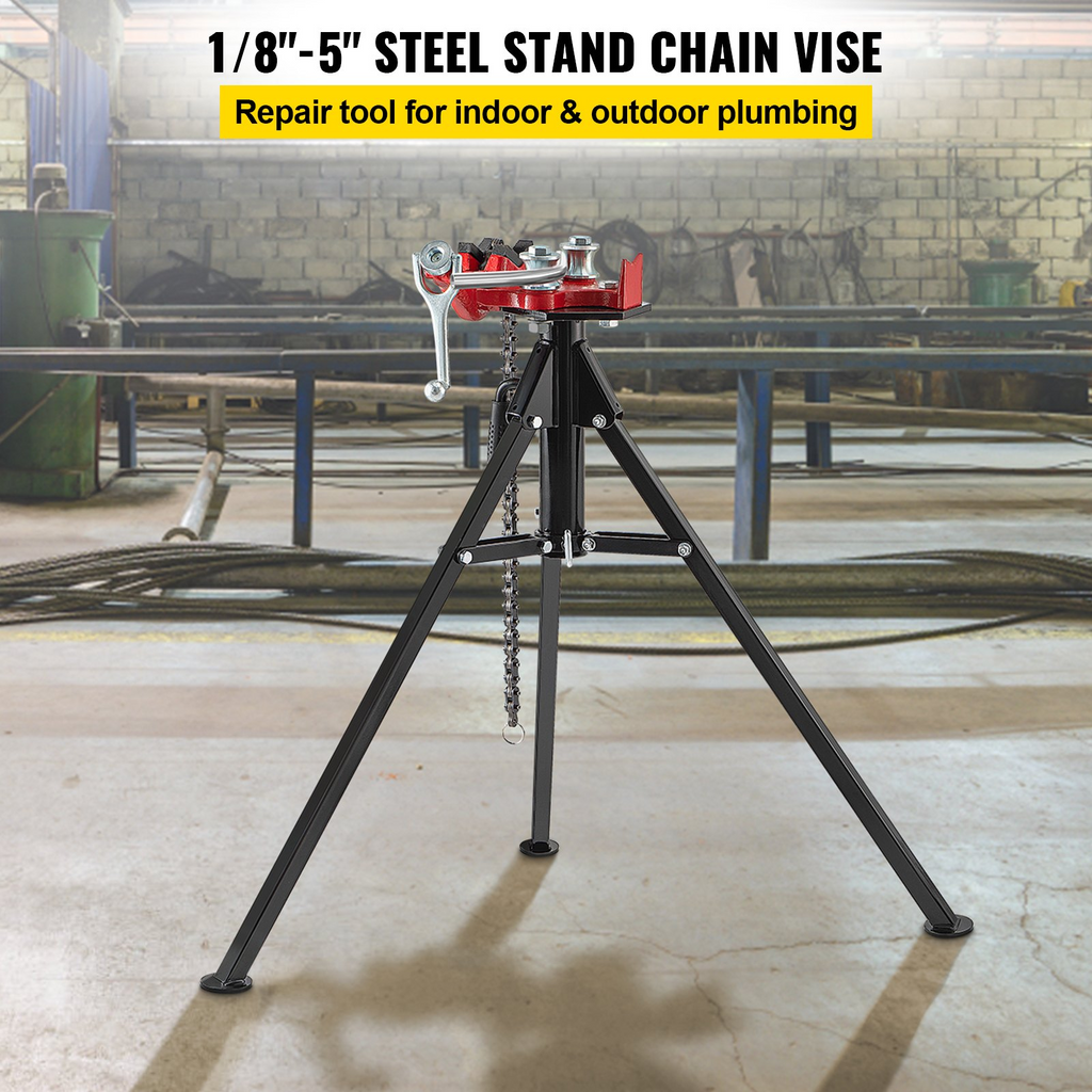 Tornillo de banco con cadena para tubos capacidad de 1/8" a 5" longitud de 36,4" patas de acero plegables portátiles