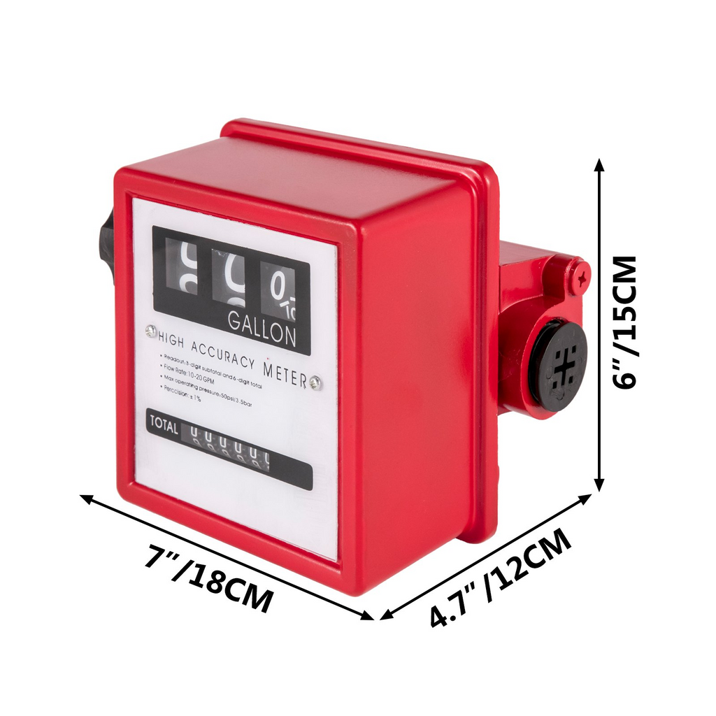 Medidor de combustible mecánico VEVOR Medidor de flujo de combustible de 20 GPM Medidor de transferencia de combustible con pantalla de lotes de 3 dígitos Medidor de flujo de combustible diésel de 1 pulgada