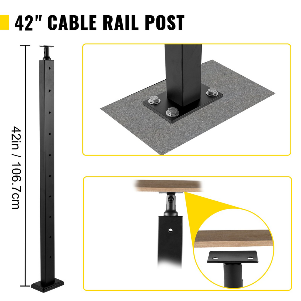 VEVOR Cable Railing Post Level Deck Stair Post 42 x 0.98 x 1.97" Cable Handrail Post Stainless Steel Brushed Finishing Deck Railing Pre-Drilled Pickets with Mounting Bracket Stair Railing Kit Black