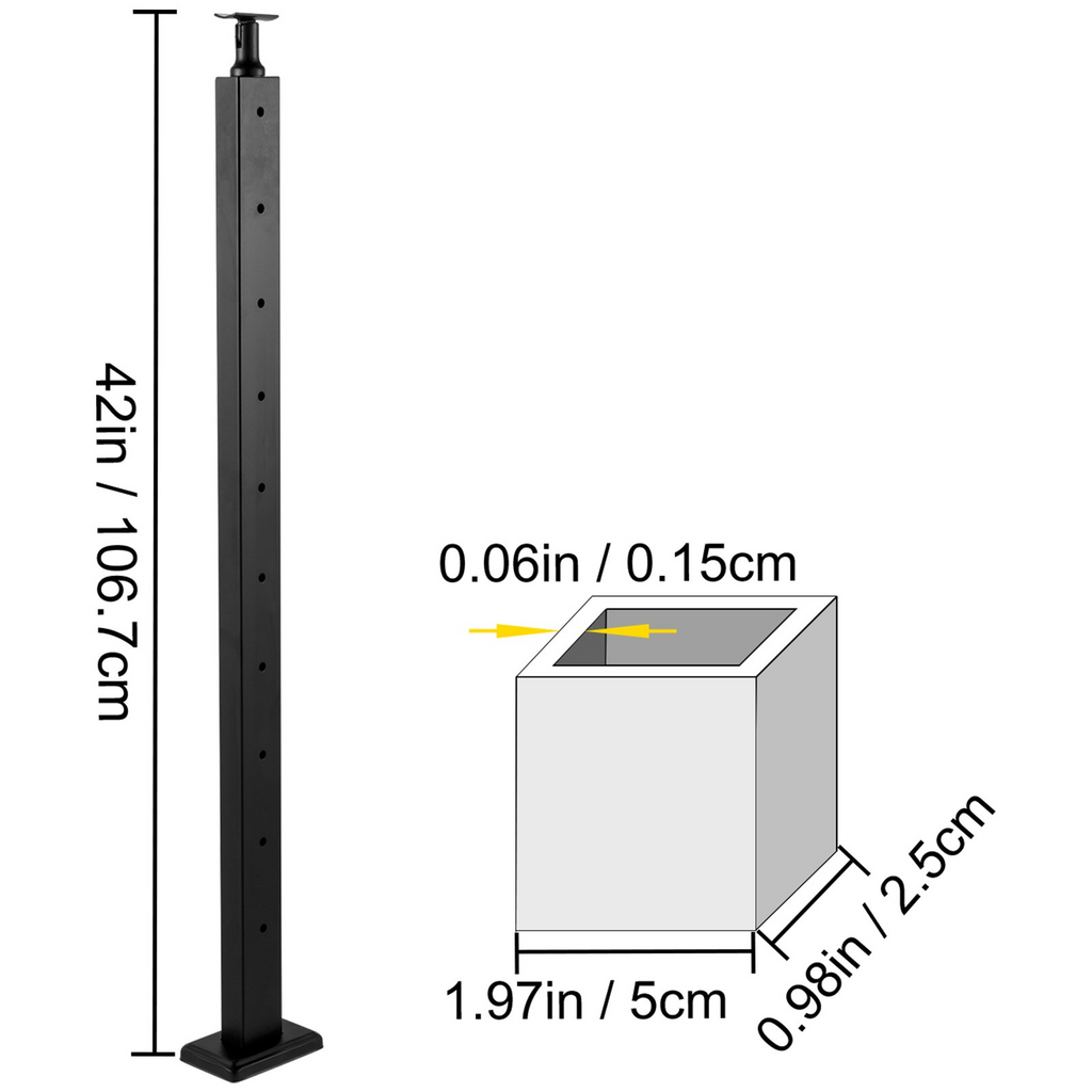 VEVOR Cable Railing Post Level Deck Stair Post 42 x 0.98 x 1.97" Cable Handrail Post Stainless Steel Brushed Finishing Deck Railing Pre-Drilled Pickets with Mounting Bracket Stair Railing Kit Black