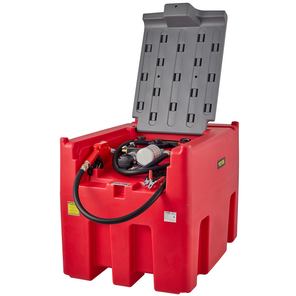 Tanque diésel portátil VEVOR, capacidad de 116 galones y caudal de 10 GPM, tanque de combustible diésel con bomba de transferencia eléctrica de 12 V y manguera de goma de 13,1 pies, tanque de transferencia diésel