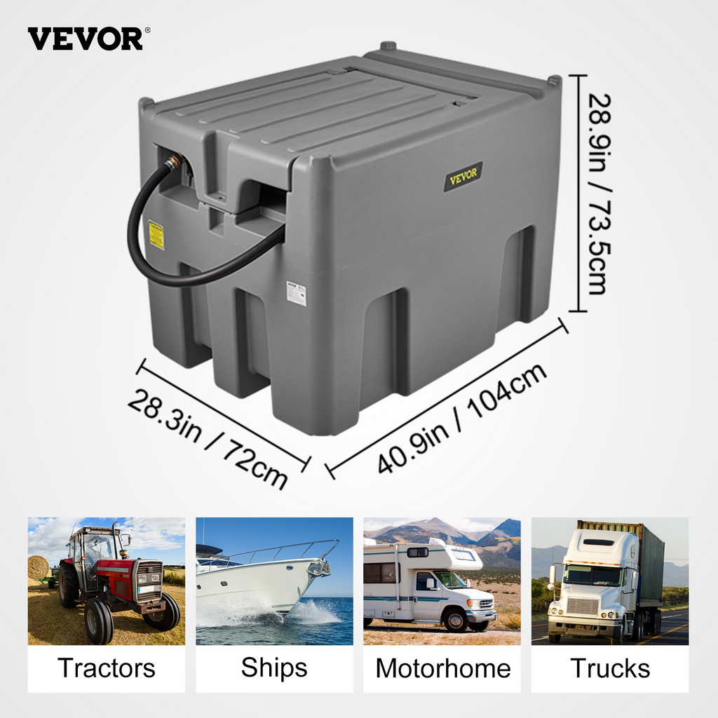 Tanque diésel portátil VEVOR, capacidad de 116 galones y caudal de 10 GPM, tanque de combustible diésel con bomba de transferencia eléctrica de 12 V y manguera de goma de 13,1 pies, tanque de transferencia diésel