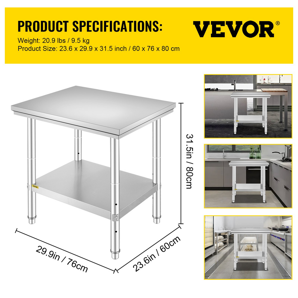 Mesa de trabajo y estación de trabajo comercial VEVOR de 24 x 30 x 32 pulgadas