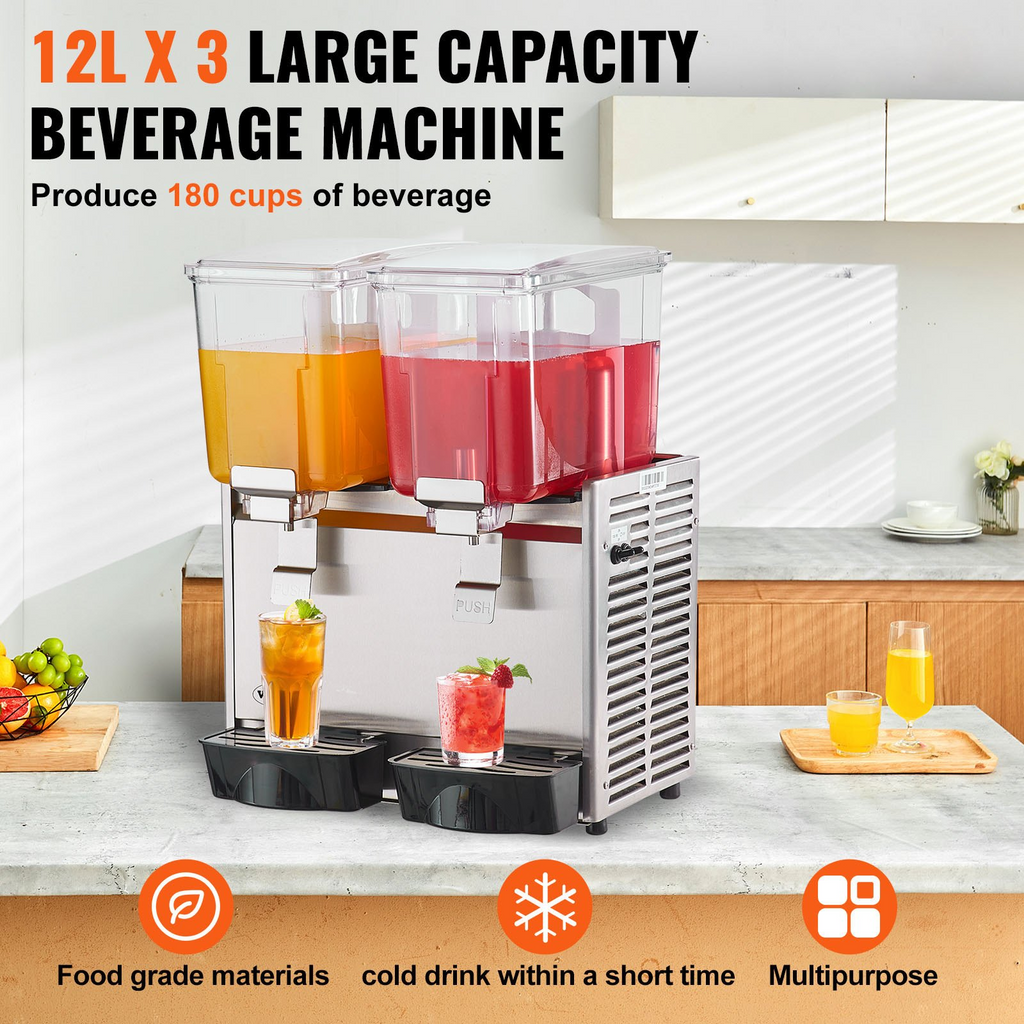 Dispensador de bebidas comerciales VEVOR de 3 tanques y 12 l 13,6 qt de 620 W