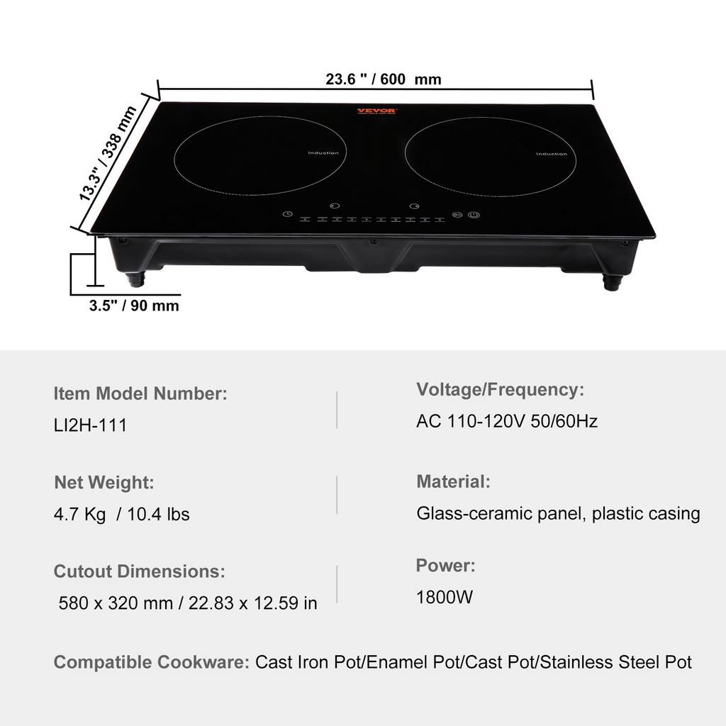 Cocina eléctrica VEVOR 2 quemadores placa de inducción de 24''