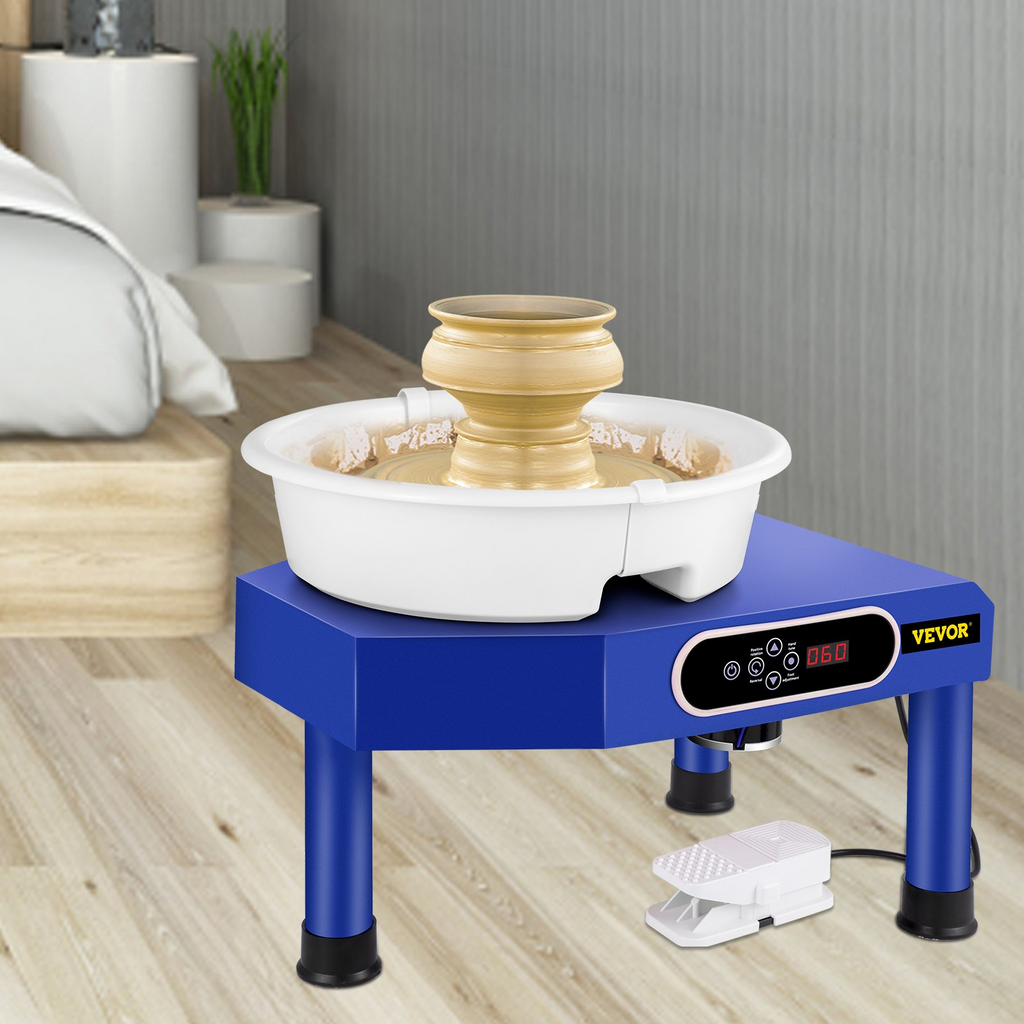 VEVOR torno de alfarería con pantalla táctil LCD de 9,8" herramientas eléctricas de 350 W para esculpir arcilla pedal y cuenco ABS desmontable para adultos y principiantes (azul)