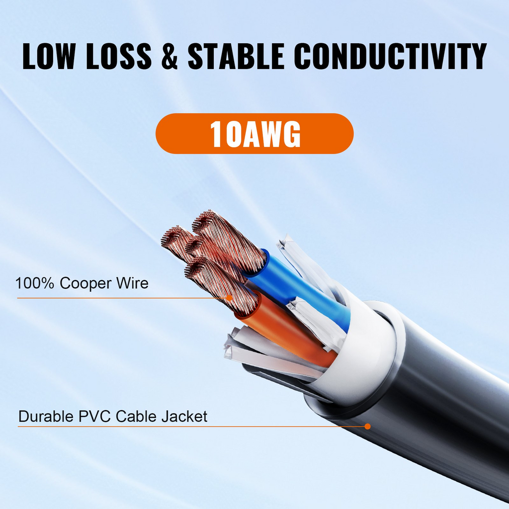 Cable de extensión para vehículos recreativos de 25 pies VEVOR 30 A enchufe hembra NEMA TT-30R enchufe macho NEMA TT-30P con manija con indicador LED