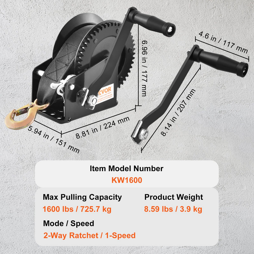Cabrestante manual VEVOR capacidad de tracción de 1600 lb