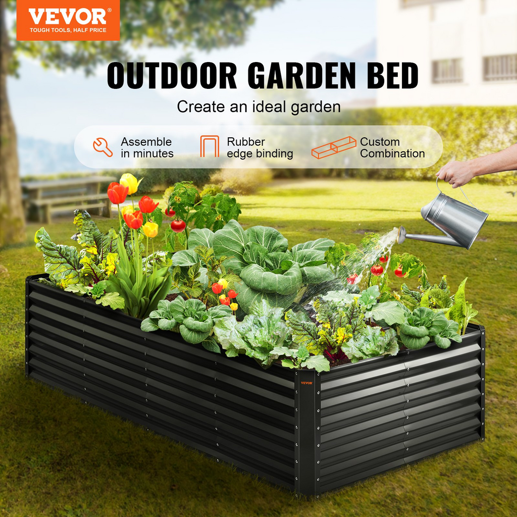 VEVOR - Macetero elevado galvanizado para jardín 249,5 x 120,9 x 59,4 cm