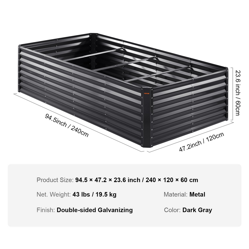 VEVOR - Macetero elevado galvanizado para jardín 249,5 x 120,9 x 59,4 cm