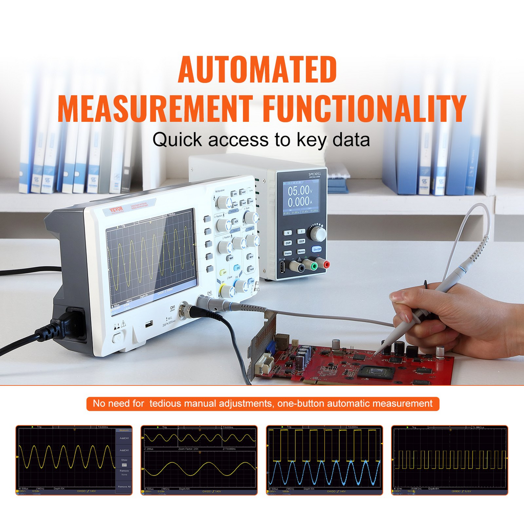 Osciloscopio digital VEVOR 1GS/S 100 MHz 4 canales pantalla a color 7 pulgadas 30 funciones de medición automática para pruebas de circuitos electrónicos