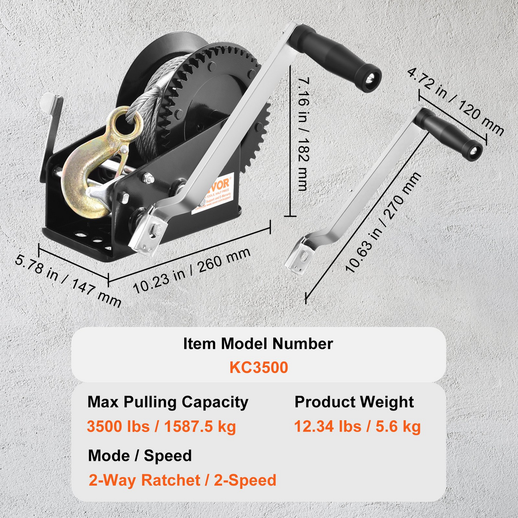 Cabrestante manual VEVOR capacidad de tracción de 3500 libras
