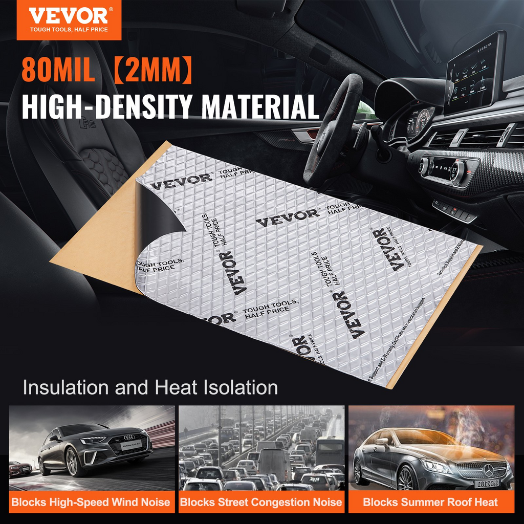 Alfombrilla insonorizante para coche VEVOR 80 milésimas de pulgada material insonorizante para coche de 36 pies cuadrados insonorizante de butilo para automóviles material insonorizante y amortiguador de vibraciones para coche