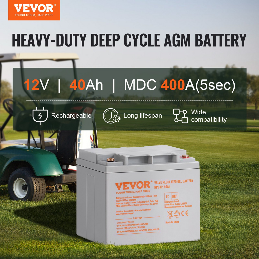 Batería de ciclo profundo VEVOR 12 V 40 AH recargable AGM marina corriente de descarga de 400 A para scooters de movilidad