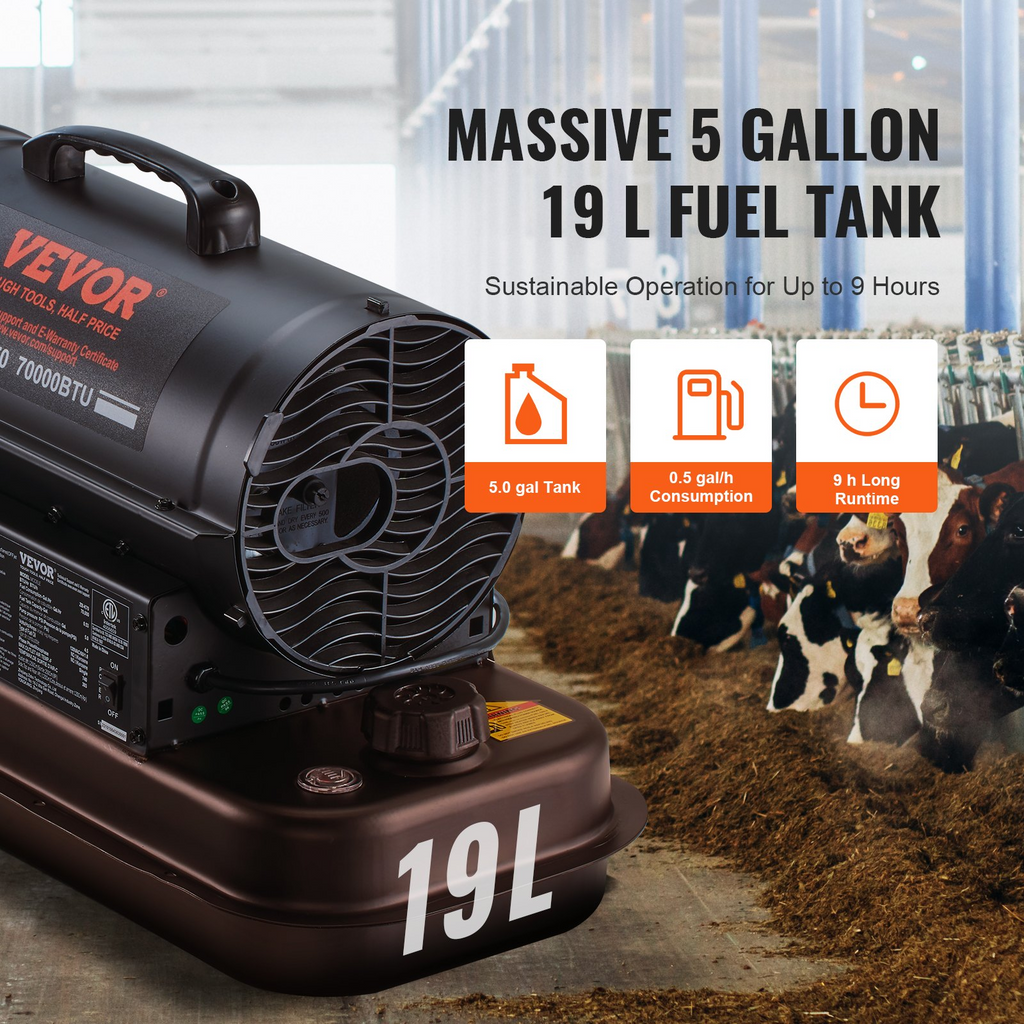 Calentador de aire forzado a queroseno VEVOR 70000 BTU 5 galones
