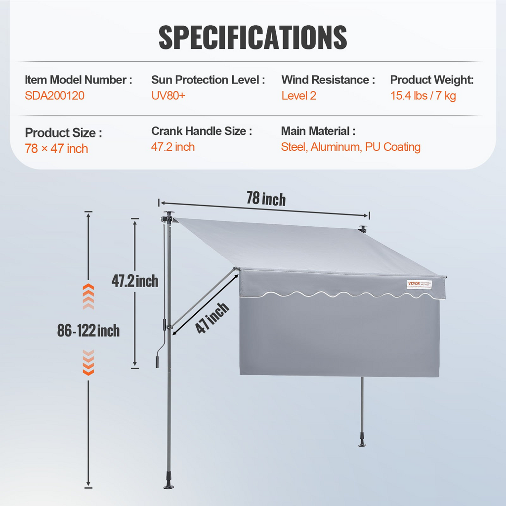 VEVOR Toldo retráctil manual de 78"