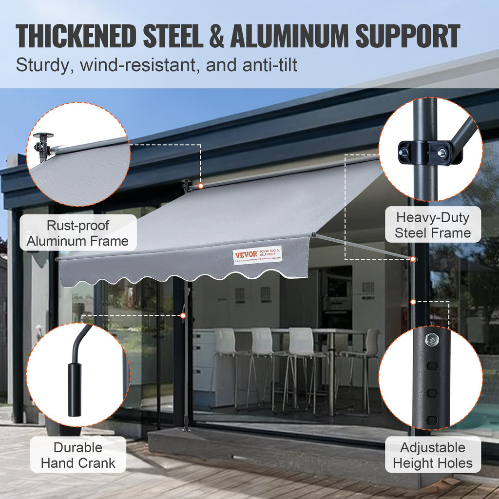 Toldo retráctil manual para exteriores de 118" con cortina parasol de 39"