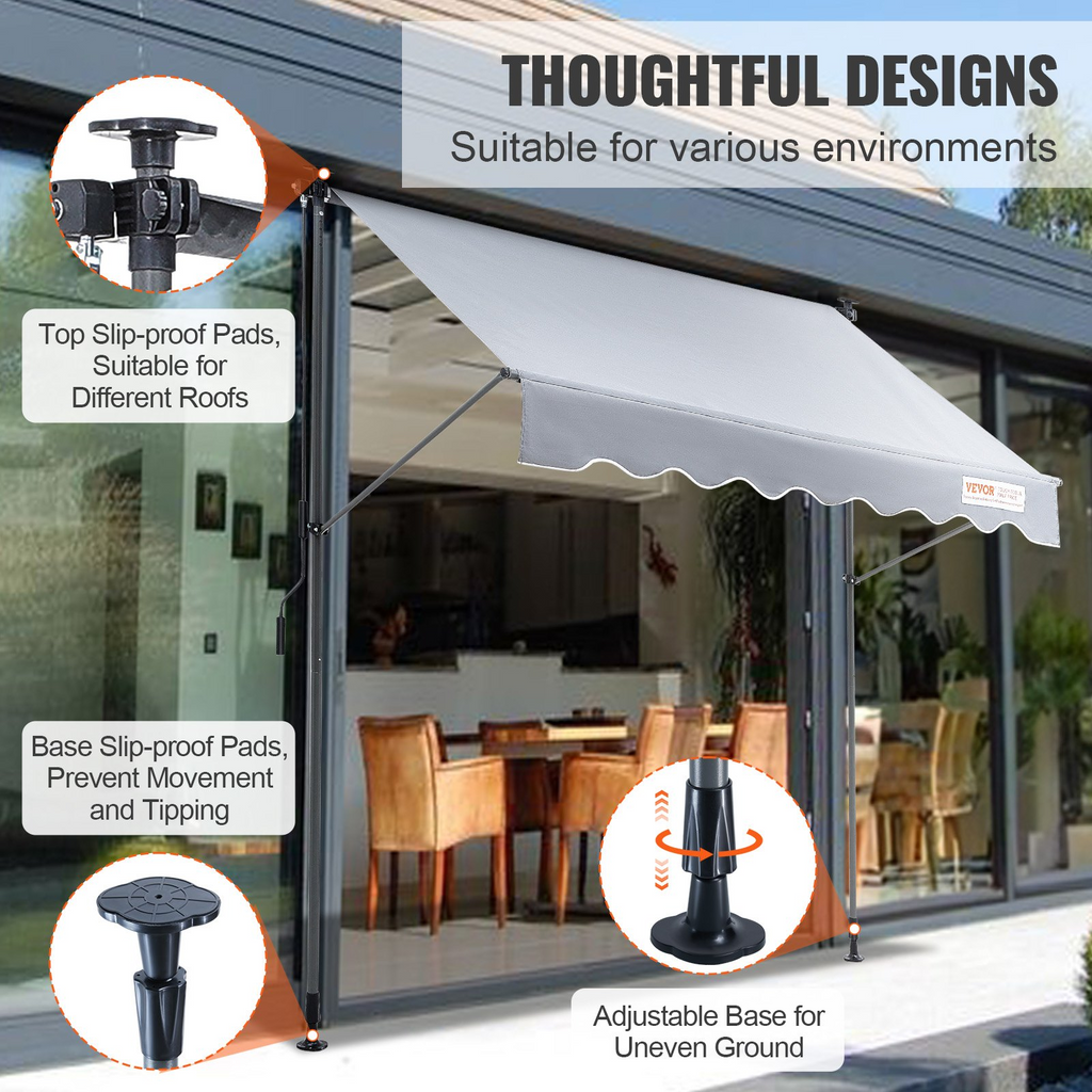 Toldo retráctil manual para exteriores de 118" con cortina parasol de 39"