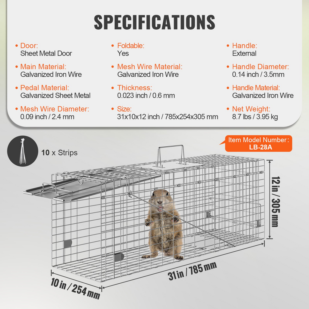 Trampa para animales vivos VEVOR, 31" x 10" x 12"