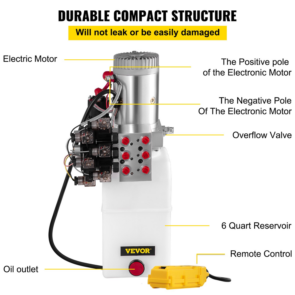 bOMBA HIDRAULICA Kit de control de remolque volquete de doble acción de 6 vías y bomba hidráulica de 12 V y 6 cuartos de galón