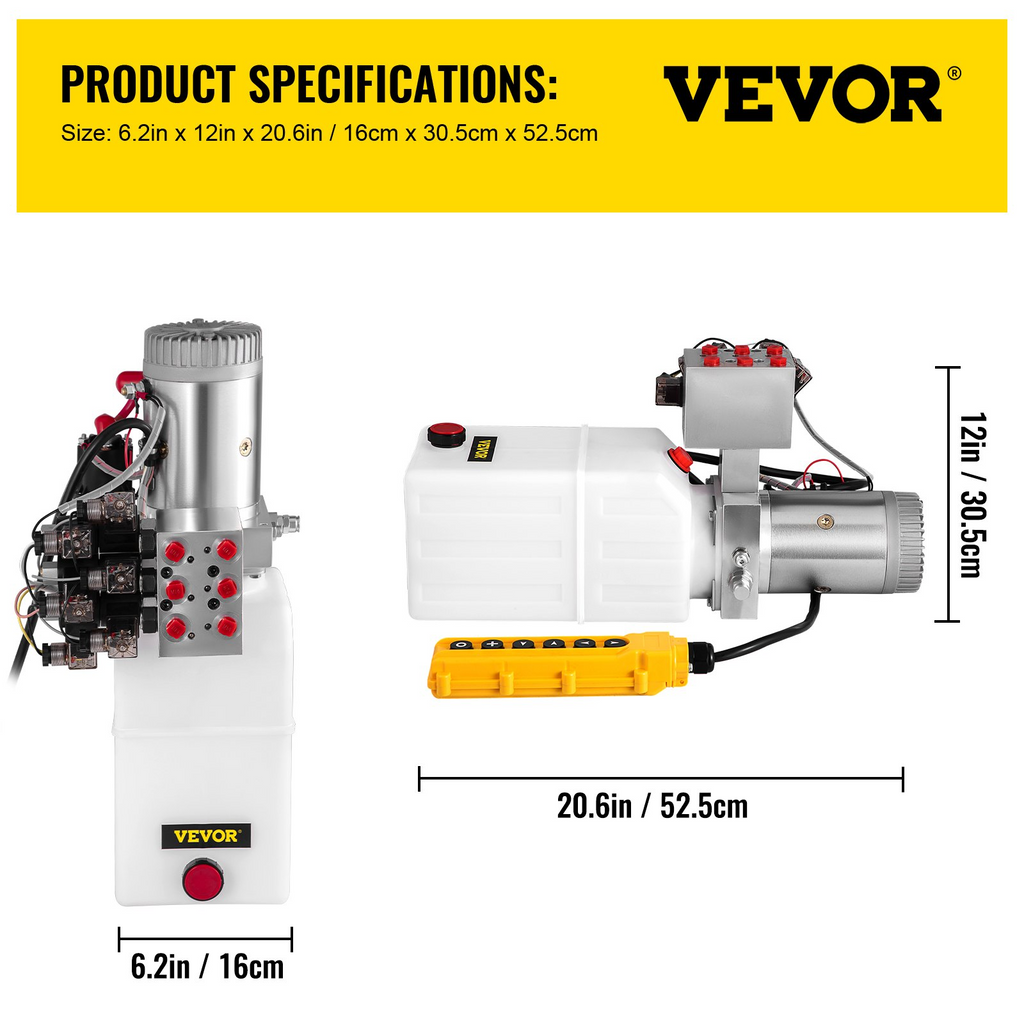 bOMBA HIDRAULICA Kit de control de remolque volquete de doble acción de 6 vías y bomba hidráulica de 12 V y 6 cuartos de galón