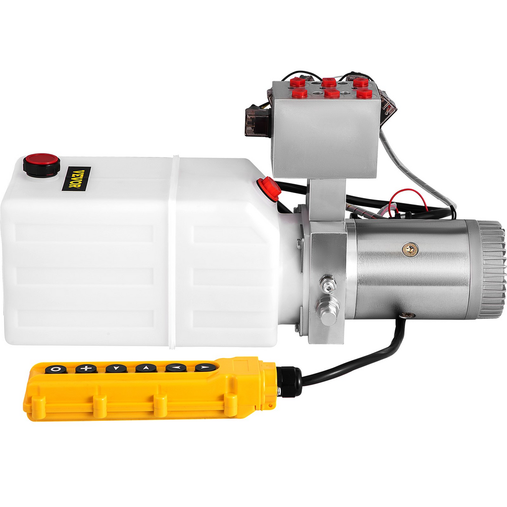 bOMBA HIDRAULICA Kit de control de remolque volquete de doble acción de 6 vías y bomba hidráulica de 12 V y 6 cuartos de galón