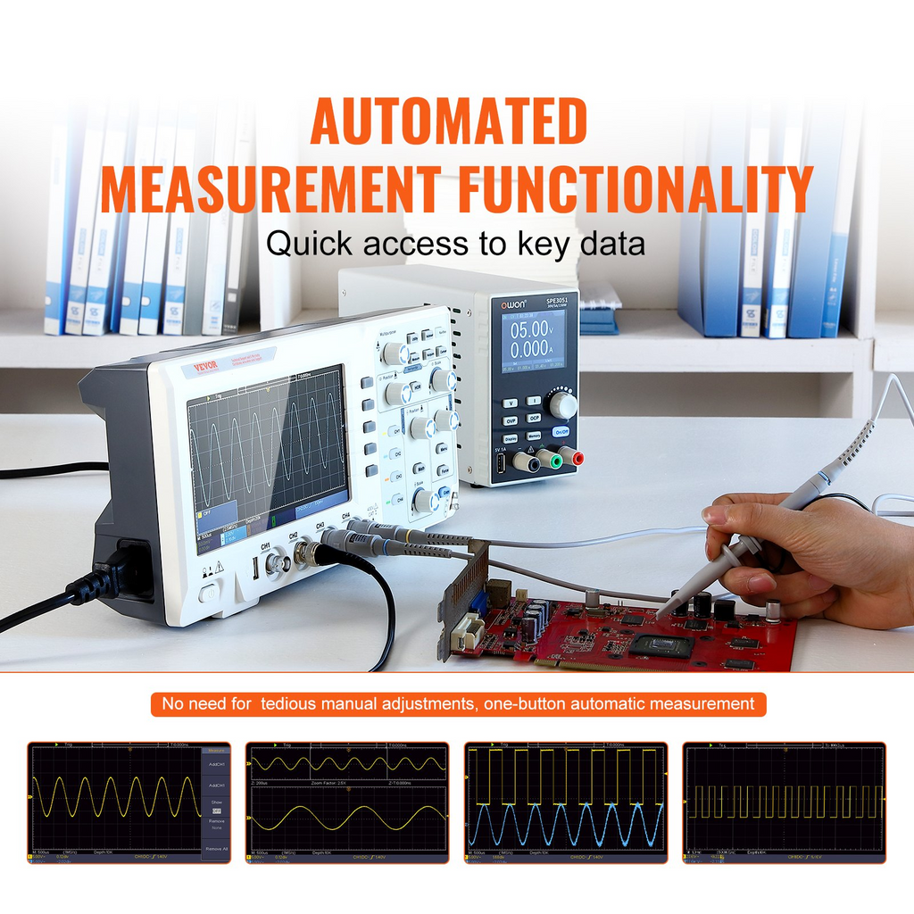 Osciloscopio digital VEVOR 1GS/S 100 MHz 4 canales pantalla a color 7 pulgadas 30 funciones de medición automática para pruebas de circuitos electrónicos