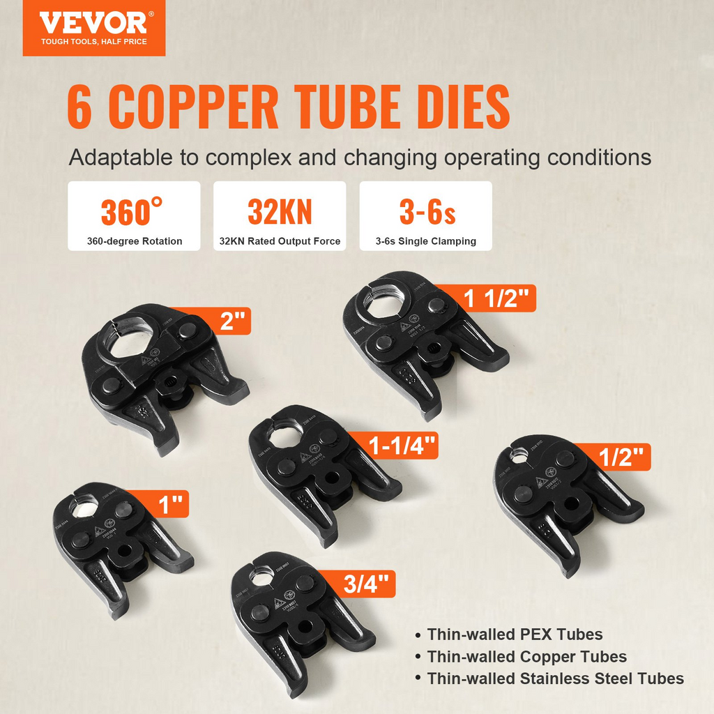 Herramienta de prensado VEVOR Pro de 18 V para tuberías de acero inoxidable
