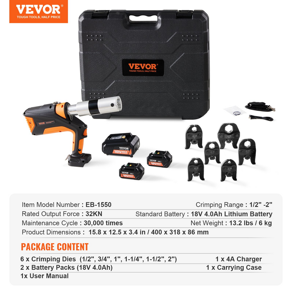 Herramienta de prensado VEVOR Pro de 18 V para tuberías de acero inoxidable