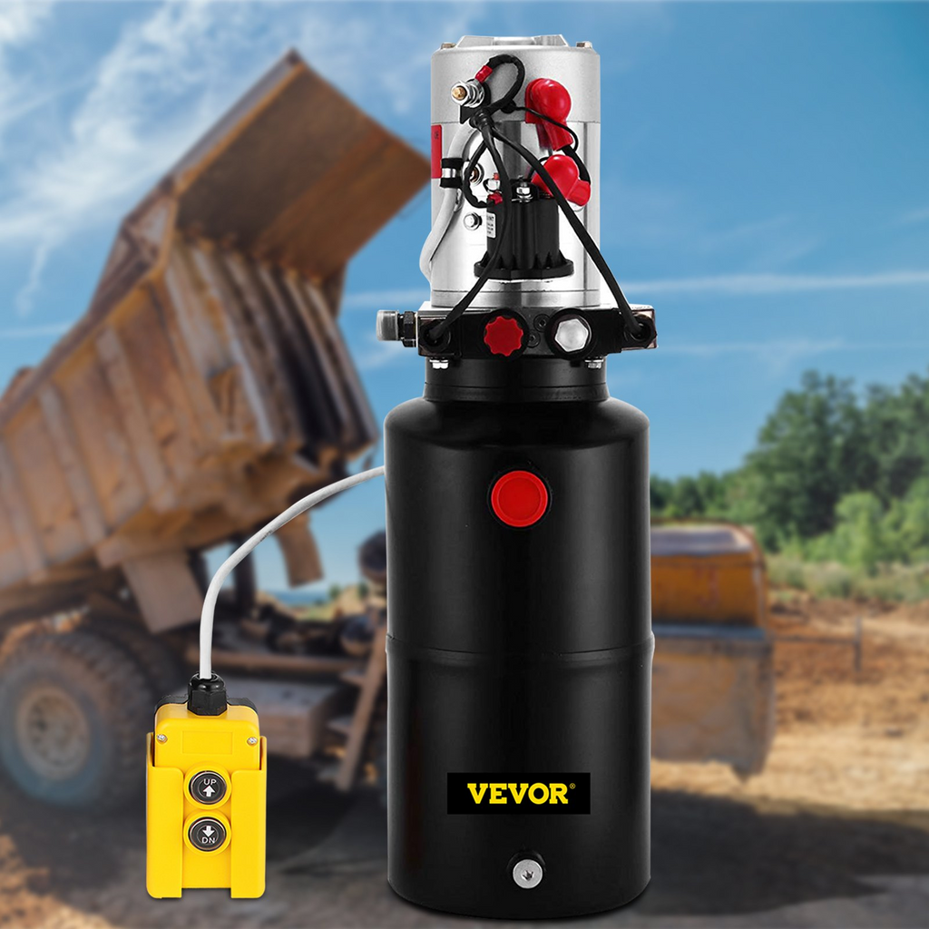 Unidad de potencia hidráulica VEVOR, bomba hidráulica de doble efecto de 12 V CC, unidad de bomba hidráulica con depósito de acero de 8 cuartos de galón para remolques de volteo, bomba elevadora de automóviles  doble efecto de 8 cuartos