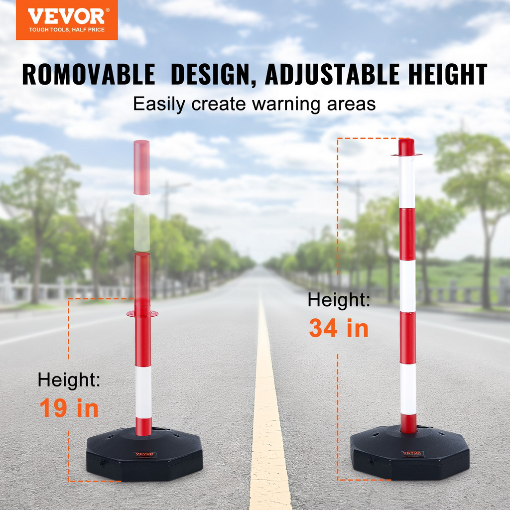 VEVOR - Conos de señalización de tráfico ajustables paquete de 4 barrera de señalización de seguridad vial con base rellenable, cadena de 8 pies