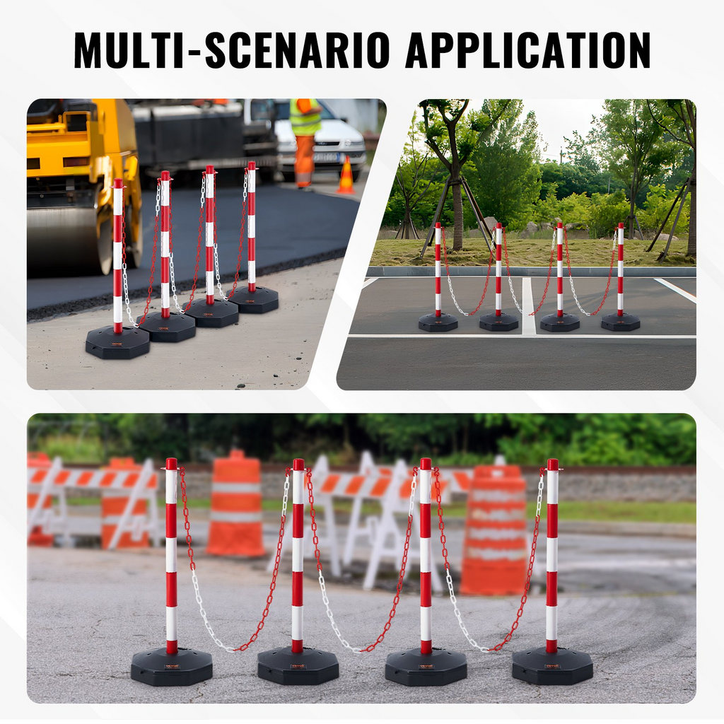 VEVOR - Conos de señalización de tráfico ajustables paquete de 4 barrera de señalización de seguridad vial con base rellenable, cadena de 8 pies