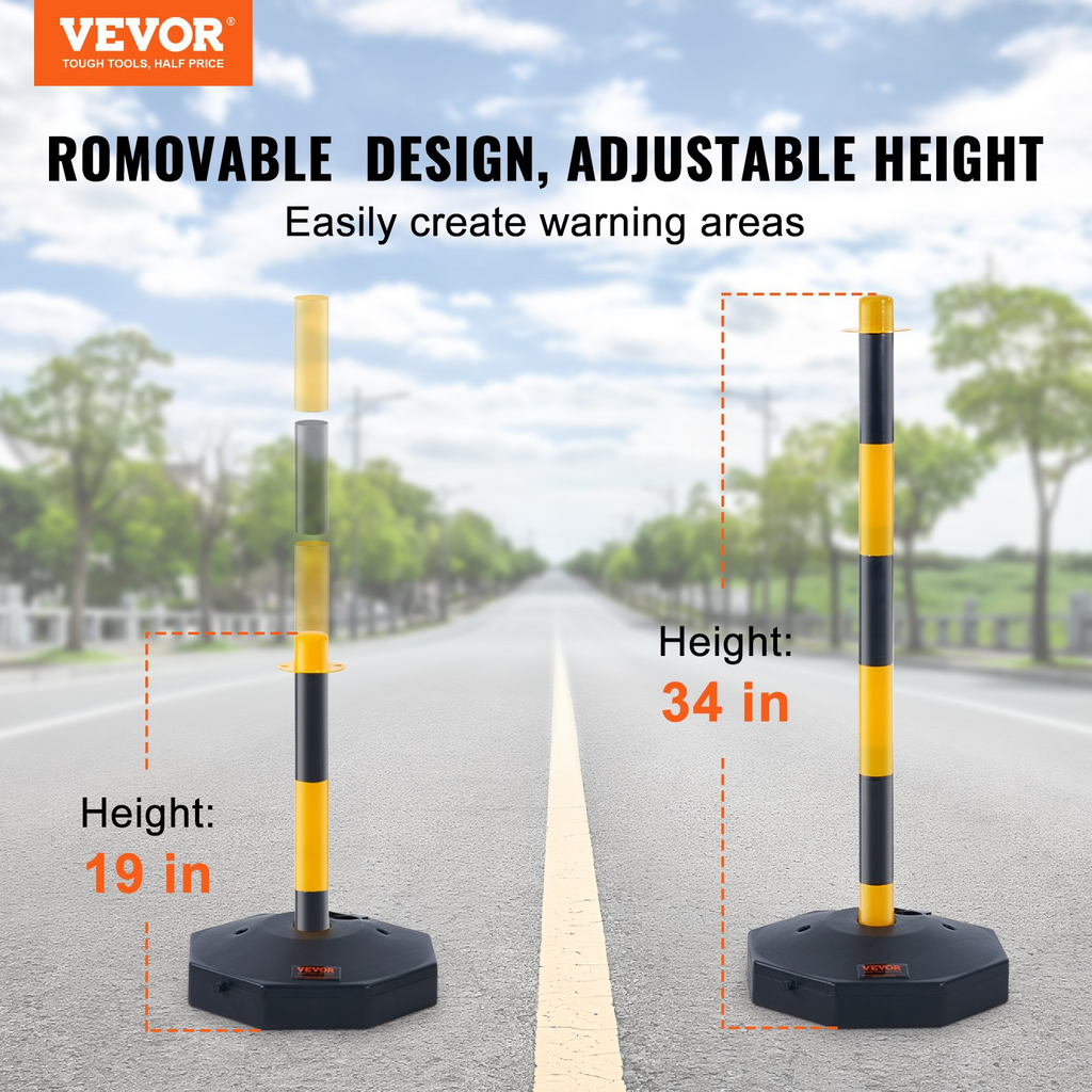 VEVOR - Conos de señalización de tráfico ajustables paquete de 4 barrera de señalización de seguridad vial con base rellenable cadena de 8 pies