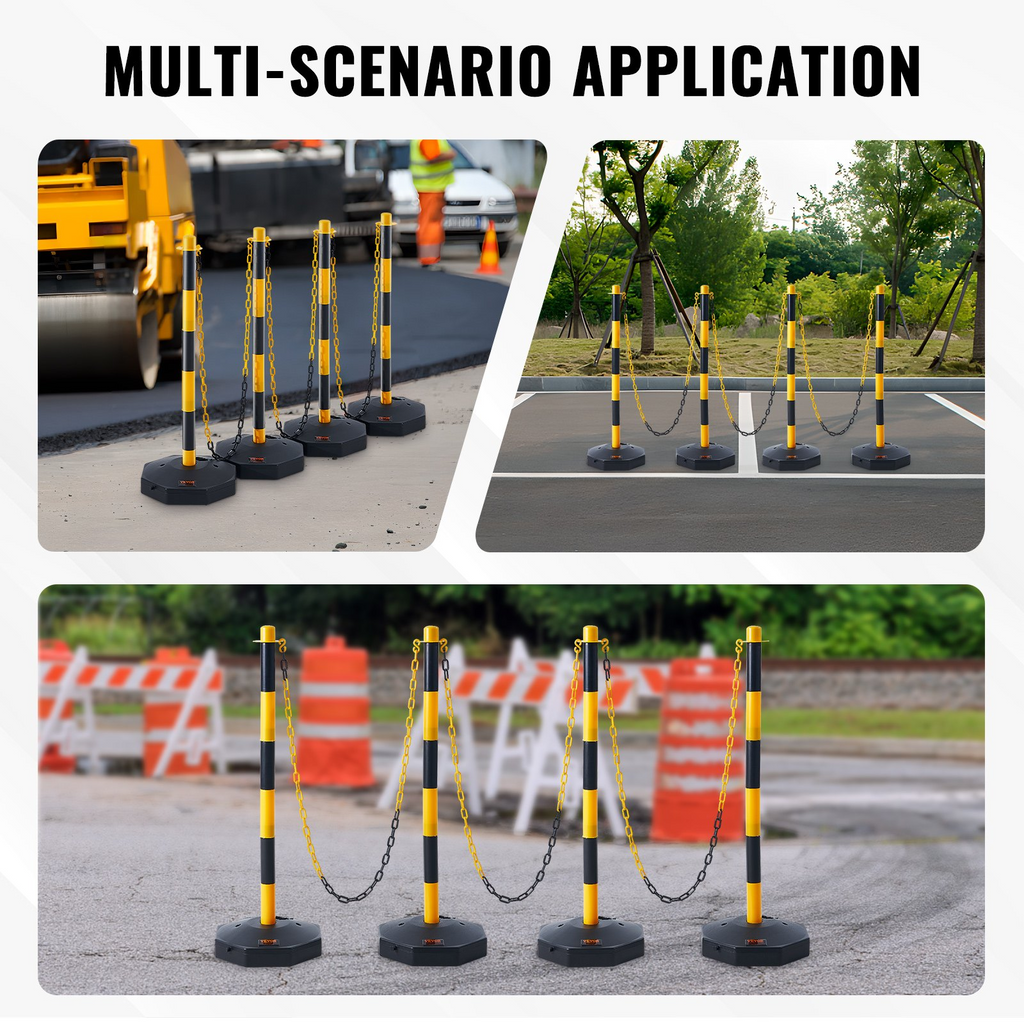VEVOR - Conos de señalización de tráfico ajustables paquete de 4 barrera de señalización de seguridad vial con base rellenable cadena de 8 pies