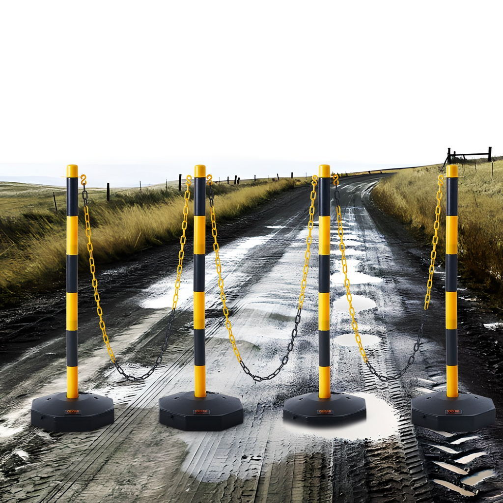 VEVOR - Conos de señalización de tráfico ajustables paquete de 4 barrera de señalización de seguridad vial con base rellenable cadena de 8 pies