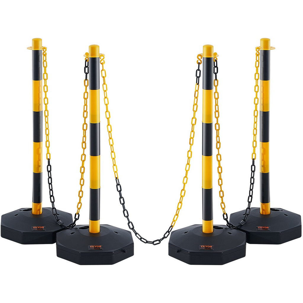 VEVOR - Conos de señalización de tráfico ajustables paquete de 4 barrera de señalización de seguridad vial con base rellenable cadena de 8 pies