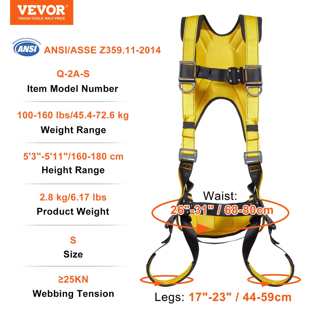 Arnés de seguridad VEVOR arnés de cuerpo completo peso máximo de 160 lb