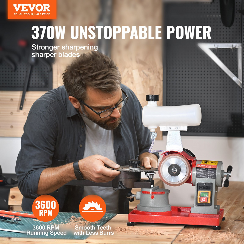 Afilador de hojas de sierra circular VEVOR 370 W con inyección de agua 6 centradores de sierra muela de 5 pulgadas