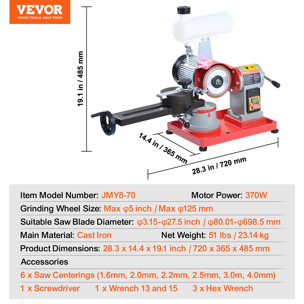 Afilador de hojas de sierra circular VEVOR 370 W con inyección de agua 6 centradores de sierra muela de 5 pulgadas