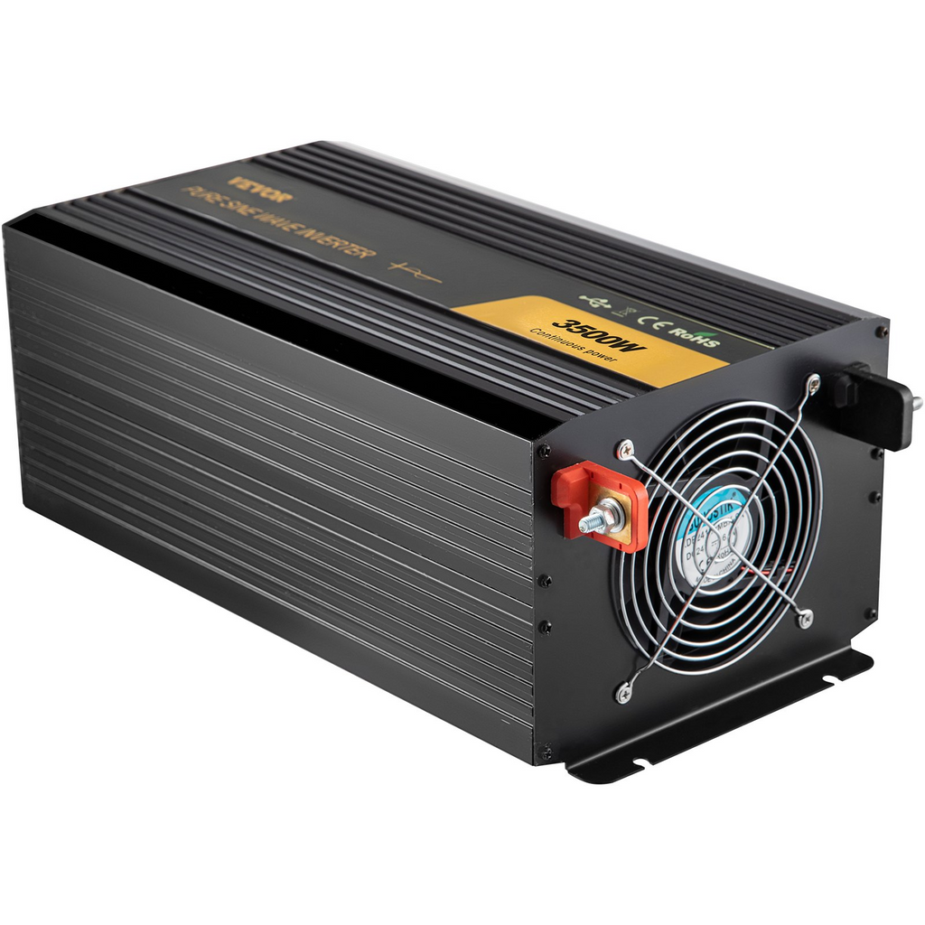 Inversor de onda sinusoidal pura VEVOR de 3500 vatios inversor de corriente de CC de 12 V a CA de 120 V para automóvil con puerto USB pantalla LCD control remoto y tomas de CA (GFCI)