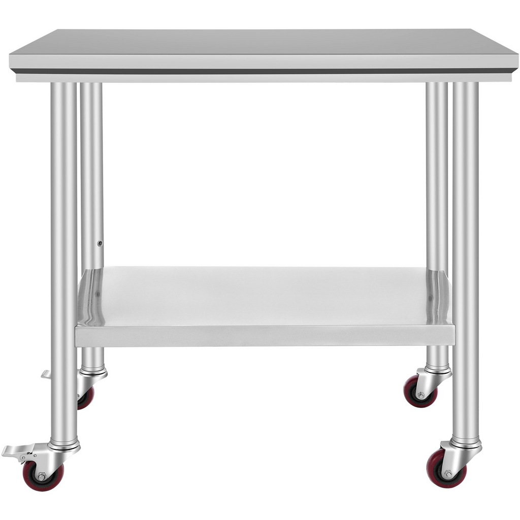 Mesa de trabajo de acero inoxidable VEVOR de 36 x 24 pulgadas con 4 ruedas