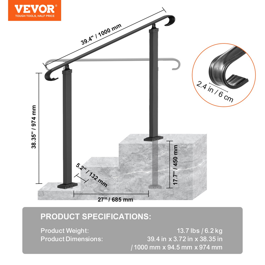 Pasamanos VEVOR para escaleras exteriores aptos para 1-3 escalones
