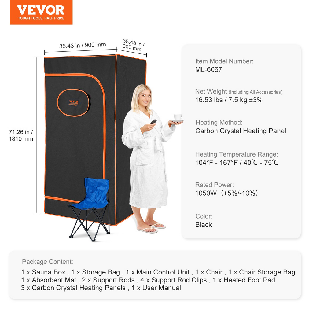 Tienda de sauna portátil VEVOR de tamaño completo kit de sauna personal de 1400 W