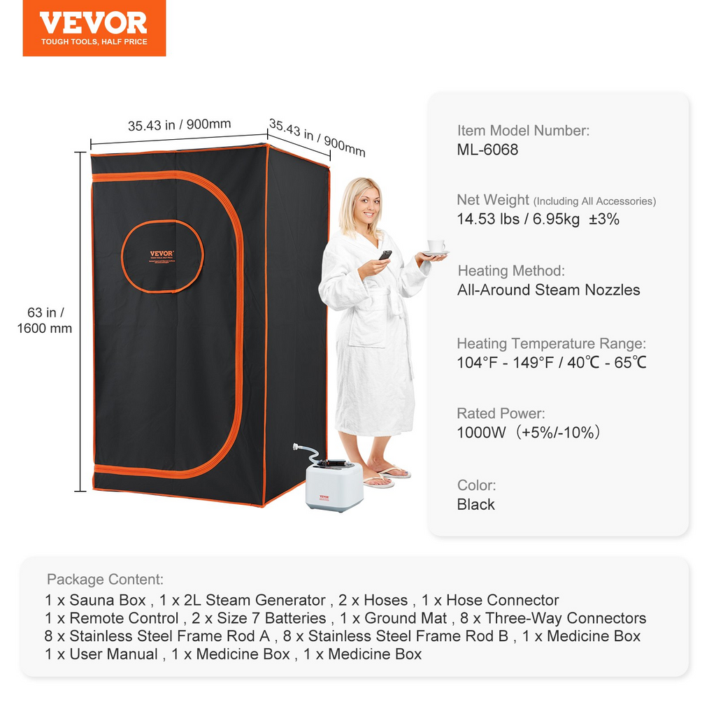 Tienda de sauna de vapor portátil VEVOR de tamaño completo de 1000 W