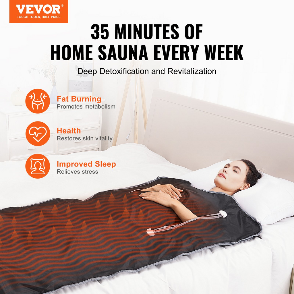 Manta de sauna VEVOR para desintoxicación temperatura ajustable de 1 a 6 niveles de 95 a 176 ℉ temporizador de 5 a 60 minutos 71 x 31 pulgadas