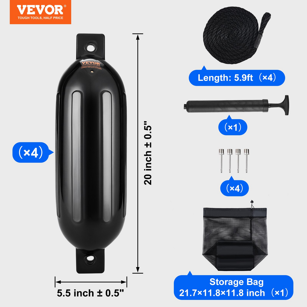 Defensas para barcos VEVOR parachoques para atraque de 5,5" x 20"