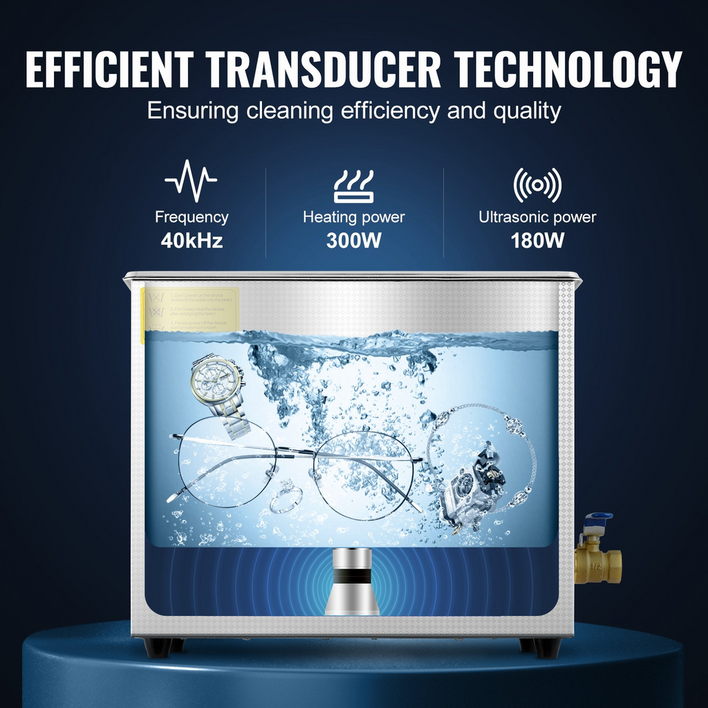 Limpiador ultrasónico comercial VEVOR 6 l de 40 kHz con temporizador digital y calentador de 110 V